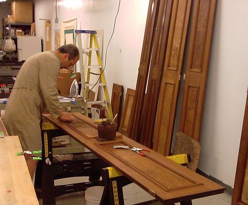 In studio wood repair in progress
